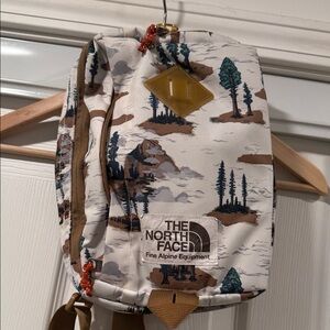 The North Face White Scenic Print Sling Bag with Brown Strap